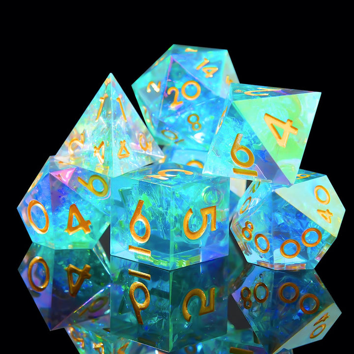 Sharp Edge DND Dice Set Handmade 7 Accessories Dice for Dungeons and Dragons TTRPG Games, Multi-Sided RPG Polyhedral Resin Sharp Edge Dice Roleplaying Games