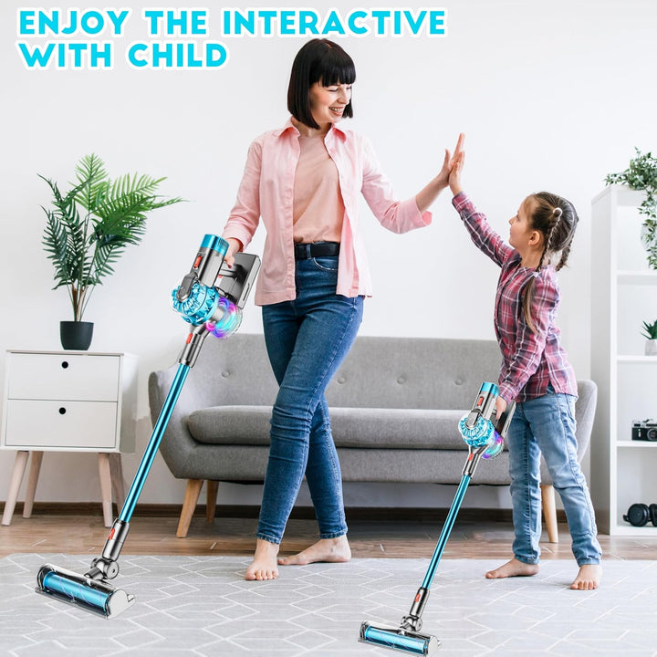 4-In-1 Kids Toy Vacuum That Really Works, Toddler Pretend Play Cleaning Set with Real Suction, Toys Working Cleaner Birthday Idea for 3 4 5 6 7+ Year Girl Boy (Cyan)