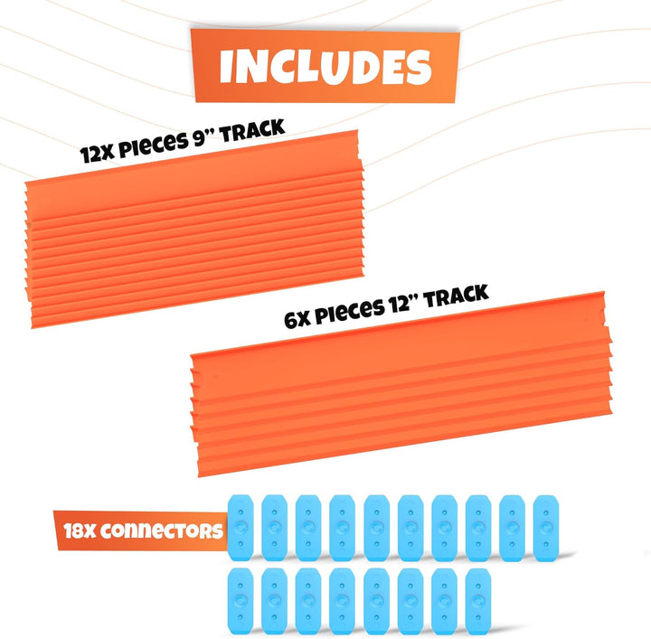 Replacement Track Set Builder Pieces for Hot Wheels Toy Cars 36-Piece Straight Track Set, Connectors Included, 15 Feet of Track