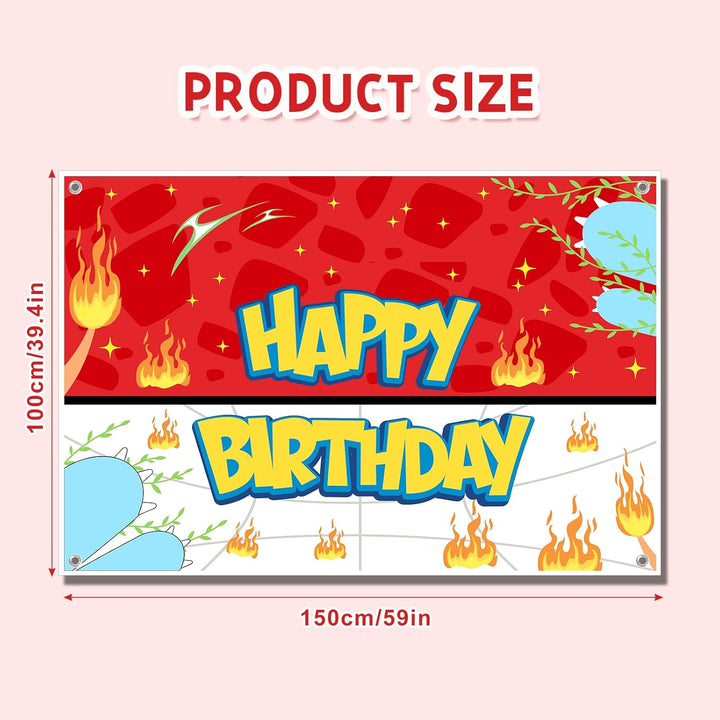 Happy Birthday Cartoon Backdrop, Large Anime Themed Photo Banner, Red, White, Blue & Yellow, Polyester, 100X150Cm/39.4X59In, Birthday Party Decoration Supplies