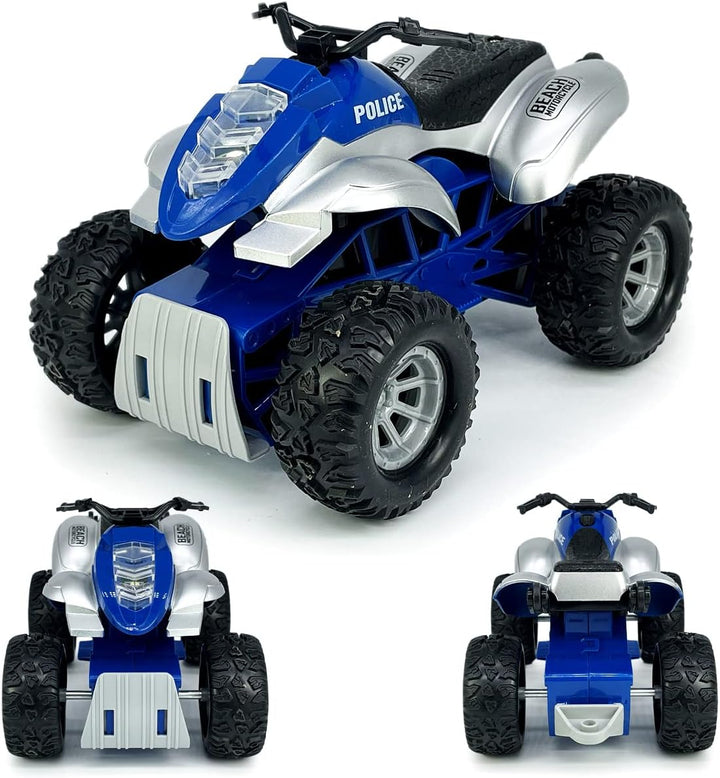 Large ATV Toy with Trailer Speedboat Tow Truck Flatbed Transport Police Motorcycle Toy Vehicle 2 in 1 Playset, Light Sound, Toys Trucks for Boys 3 4 5 6 7 Years Old Kids Toddlers Birthday Gifts, Blue