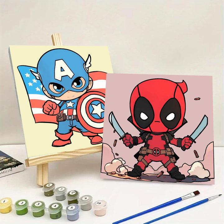 4 Pack Paint by Numbers Kit for Kids with Frame- Cartoon Painting Kits for Kids Ages 4-8, Cartoon Paint by Numbers with Frame 8X8 Inch