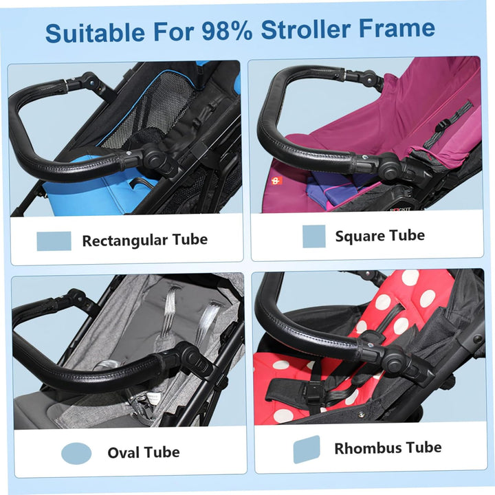 Baby Stroller Armrest Black PU Leather Bumper, Universal Handle, Detachable Stroller Rod, Replacement Stroller Bumper