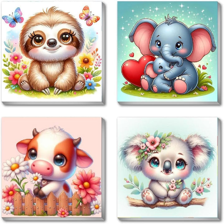 4 Pack Framed Paint by Numbers Kit for Kids,Cute Sea Animals Painting Kits for Ages 4-6,Easy Paint by Number Kids Paint for Beginner,Diy Acrylic Oil Painting Kit for Wall Decor(8X8Inch)