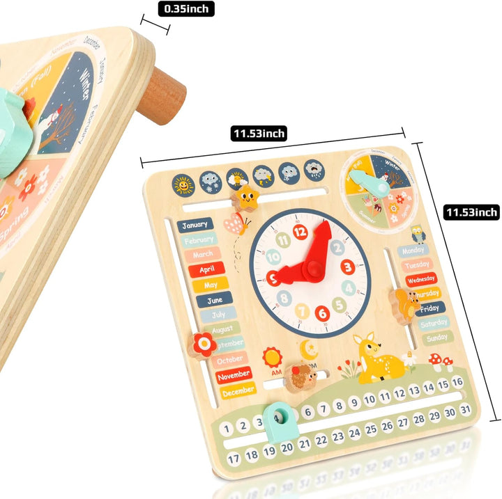 Kids Daily Calendar Montessori Educational Wooden Learning Toys My Calendar Clock Wooden Toys for Toddler Kids