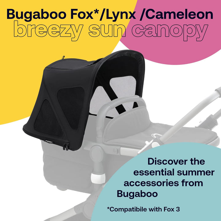 Breezy Sun Canopy, Extendable for Extra Coverage and Optimal Sun Protection, Water Repellent, Compatible with Fox/Cameleon 3/Lynx Strollers (Midnight Black)