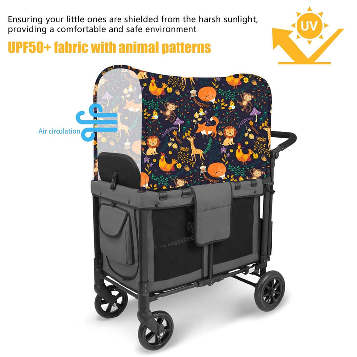 Stretchy Panoramic Canopy Compatible with Wonderfold Stroller Wagons W2/W4 All Model,Upf50+ Fabric Sun Shade and Protection for Riders(Animal Pattern)