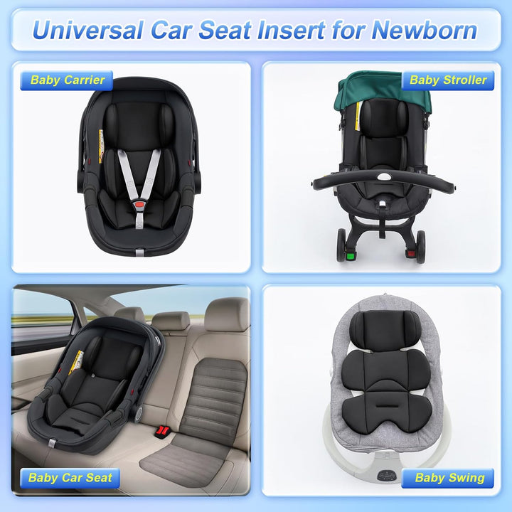 Infant Car Seat Insert, Ultra-Thick Carseat Head Support for Newborn, Breathable Mesh Baby Car Seat Cushion with Filled Sponge, Universal Baby Car Seat Head Support for Stroller, Swing, Carseat