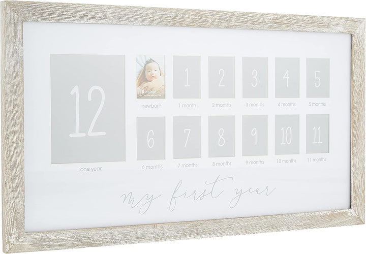 My First Year Picture Frame, Baby'S First Twelve Months Photo Collage and Gender Neutral Keepsake, Ideal for Baby Shower, New Mom Gift and Nursery Decor, Distressed Wood