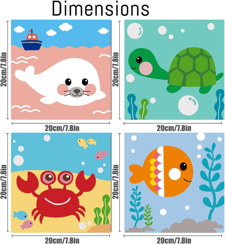 4 Pack Framed Paint by Numbers Kit for Kids,Cute Sea Animals Painting Kits for Ages 4-6,Easy Paint by Number Kids Paint for Beginner,Diy Acrylic Oil Painting Kit for Wall Decor(8X8Inch)