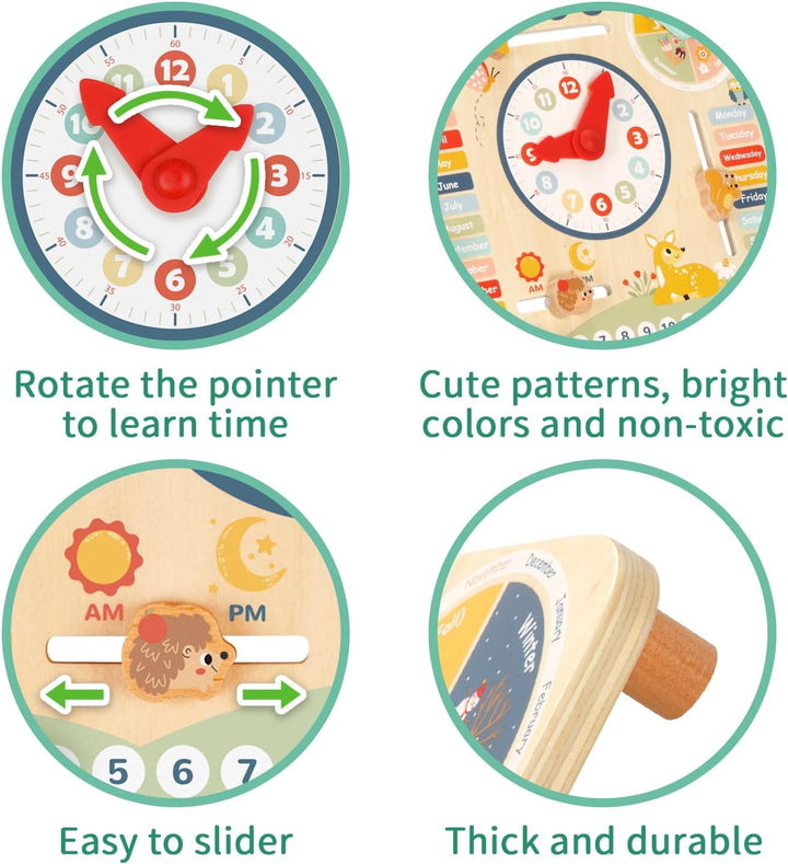 Kids Daily Calendar Montessori Educational Wooden Learning Toys My Calendar Clock Wooden Toys for Toddler Kids