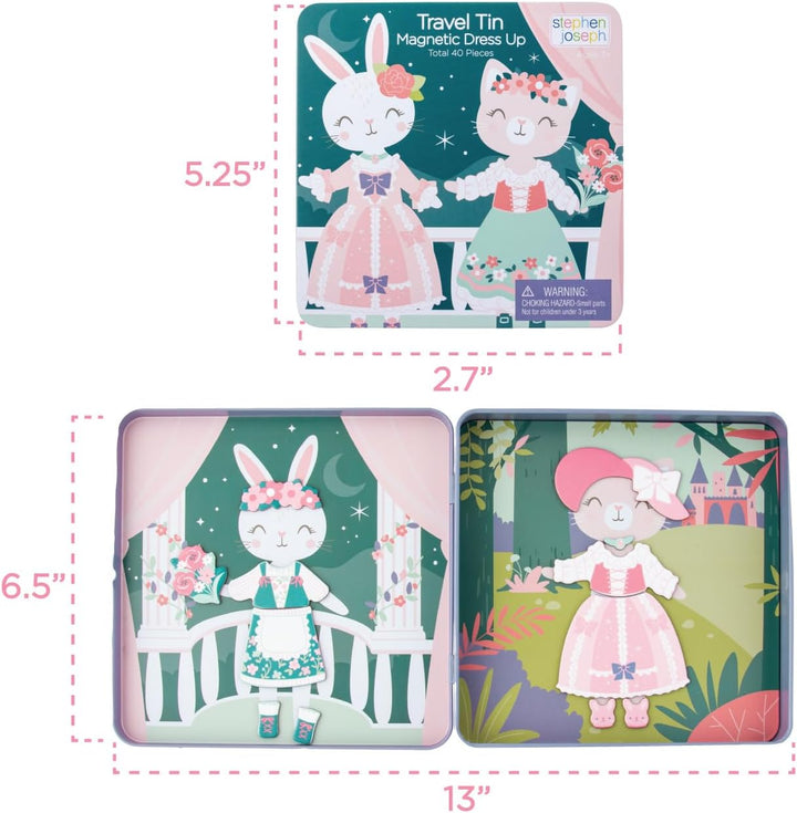 , Travel Tin Magnetic Dress Up,Bunny and Cat Small, 40 Unique Pieces