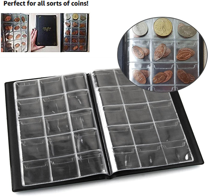 150 Pockets Coin Album, Penny Collecting Book, Souvenir Coins Collection Holder, Ideal for Pressed Pennies Passport, Hobby Coin Collector, Money Specie Display Storage Case (English, Black)
