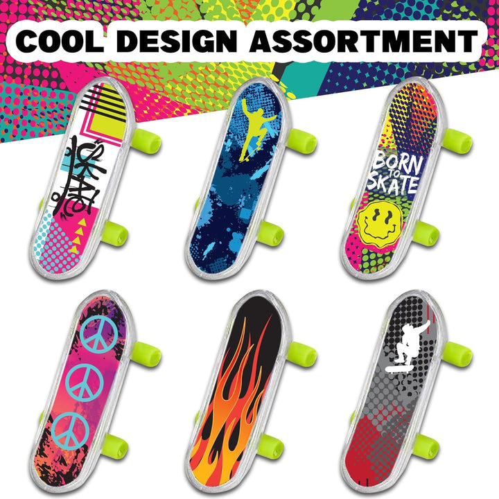 Mini Finger Skateboards for Kids (Bulk Pack of 144) Durable Finger Boards in Assorted Designs, 2 Inch Fingerboard Skateboard Party Favors, Goody Bag Fillers