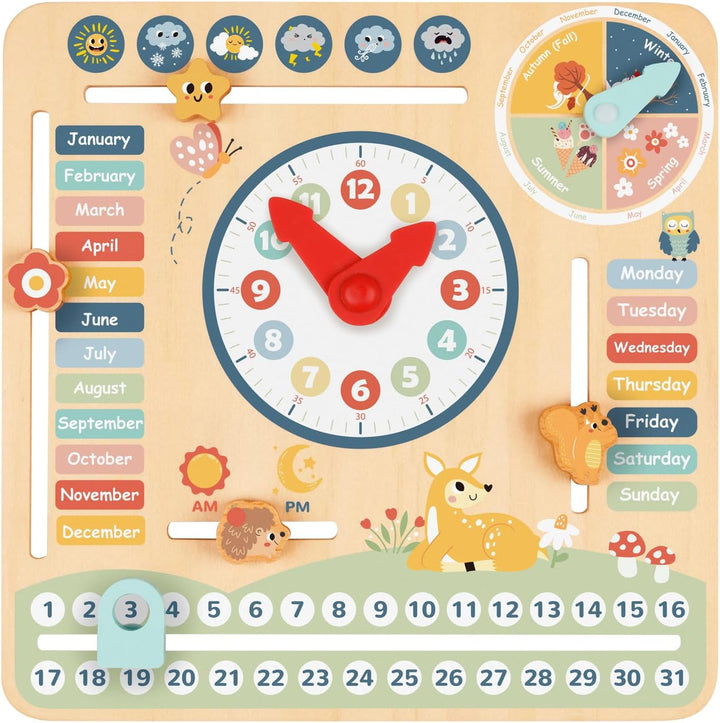 Kids Daily Calendar Montessori Educational Wooden Learning Toys My Calendar Clock Wooden Toys for Toddler Kids