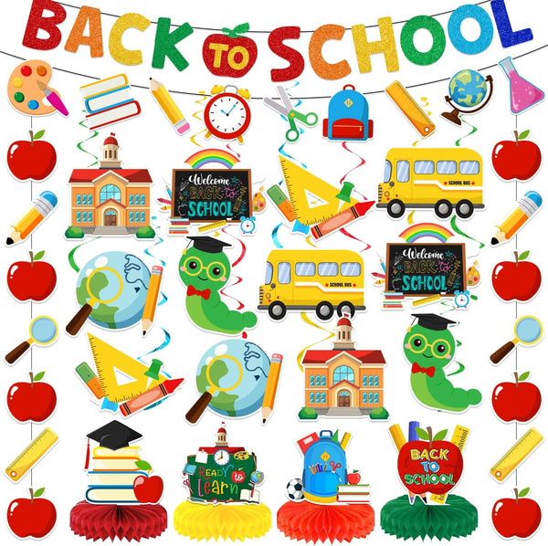 Back to School Decorations Back to School Hanging Banners Swirls and Honeycomb Centerpiece Welcome Back Decor for First Day of School Decorations School Themed Party