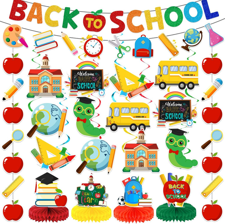 Back to School Decorations Back to School Hanging Banners Swirls and Honeycomb Centerpiece Welcome Back Decor for First Day of School Decorations School Themed Party