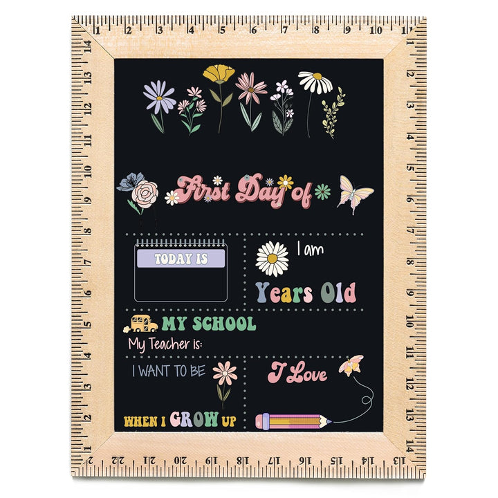 Bloom Owl First Day of School Chalkboard Sign - 11.5"X15" Reusable Back to School Photo Prop with Wooden Ruler Frame for Preschool, Kindergarten, and Beyond