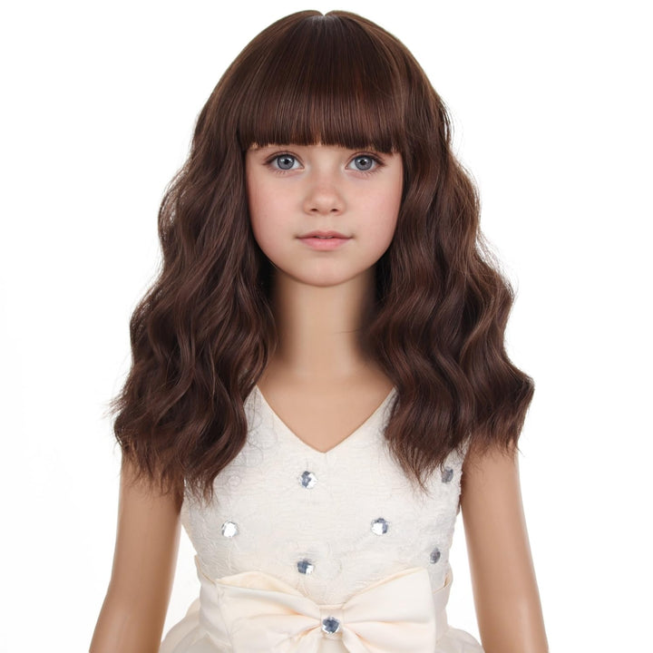 Blonde Wig Kids Child Short Wavy Wig with Bangs Flaxen Blonde Wigs Synthetic Girls Cosplay Halloween Party Costume Wigs (Flaxen Blonde)