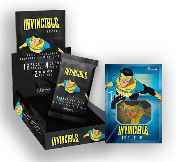 2025 Invincible Season 1  Premiere Hobby Edition: 2 Relics per Box Guaranteed, Chase Rare Autos & Patches