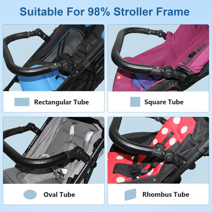 Baby Stroller Armrest Black PU Leather Bumper, Universal Handle, Detachable Stroller Rod, Replacement Stroller Bumper