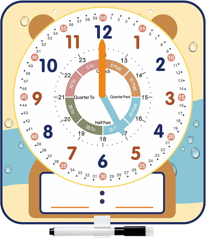 Large 12" Magnetic Writable Dry Erase Teaching Clock with Pen,Teaching Demonstration Clock for Kids Learning Time with Cute Style for Home School Classroom Supplies(12" X 11")
