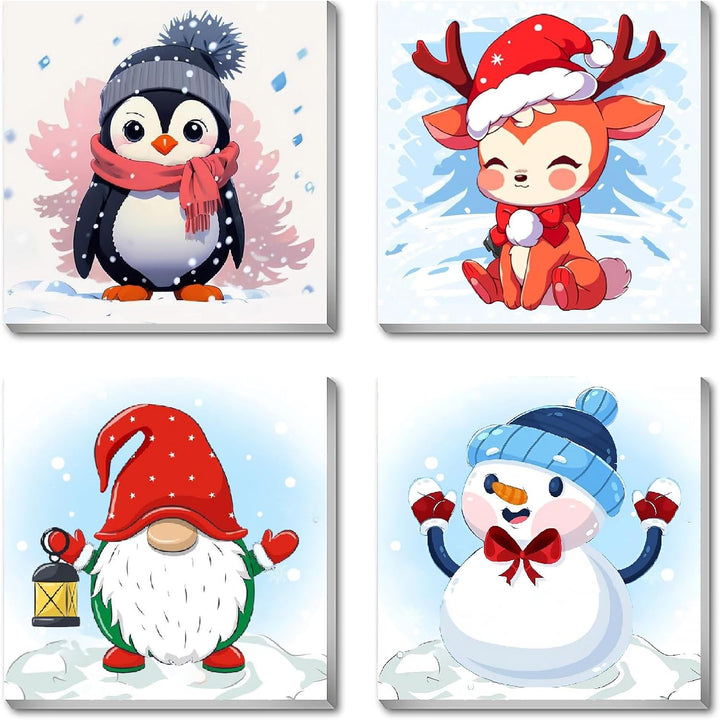 4 Pack Framed Paint by Numbers Kit for Kids,Cute Sea Animals Painting Kits for Ages 4-6,Easy Paint by Number Kids Paint for Beginner,Diy Acrylic Oil Painting Kit for Wall Decor(8X8Inch)