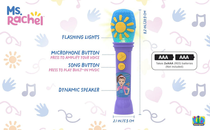 Ms Rachel Toy Microphone for Kids, Includes Built-In Music and Lights, Toddler Toys for Ages 18 Months and up (Purple)
