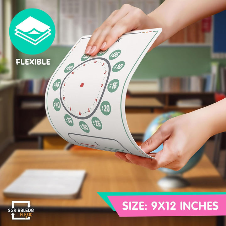 10 Pack Telling Time Teaching Sheets - 9'X12' Dry Erase Learning Clocks for Kids Homeschooling Supplies