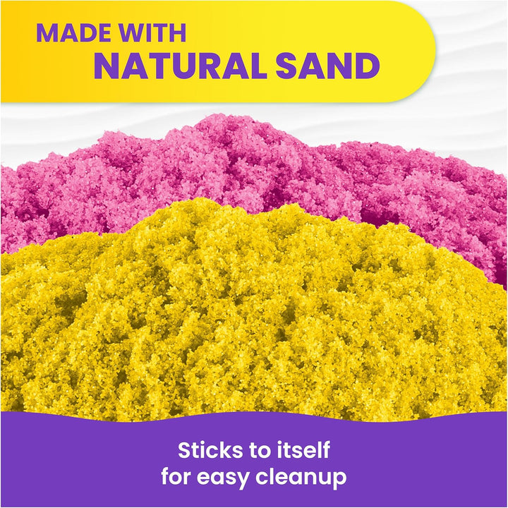 , Squishblossom Blooming Flower with 8Oz Neon Yellow & Pink Play Sand, Pot & Molds, Gifts for Mom & Kids, Arts and Crafts Sensory Toys
