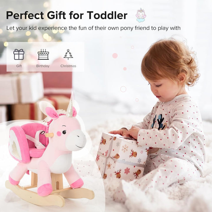 - Baby Rocking Horse, Ride Unicorn, Kid Ride on Toy for 6 Month-3 Year Old, Infant (Boy Girl) Plush Animal Rocker, Toddler/Child Stuffed Ride Toy (Pink)