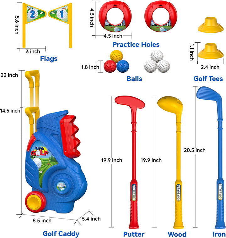 Toddler Golf Set, Upgraded Kids Golf Cart with Unique Shoulder Strap Design, Indoor and Outdoor Golf Toys for Boys and Girls Aged 1-5 Years Old