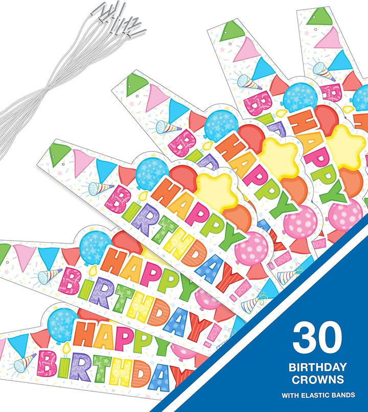 Carson Dellosa 30-Piece Birthday Crown Set, Colorful Party Hats for School and Kids Parties, Gift Bags, Elementary and Kindergarten Classroom Must Haves