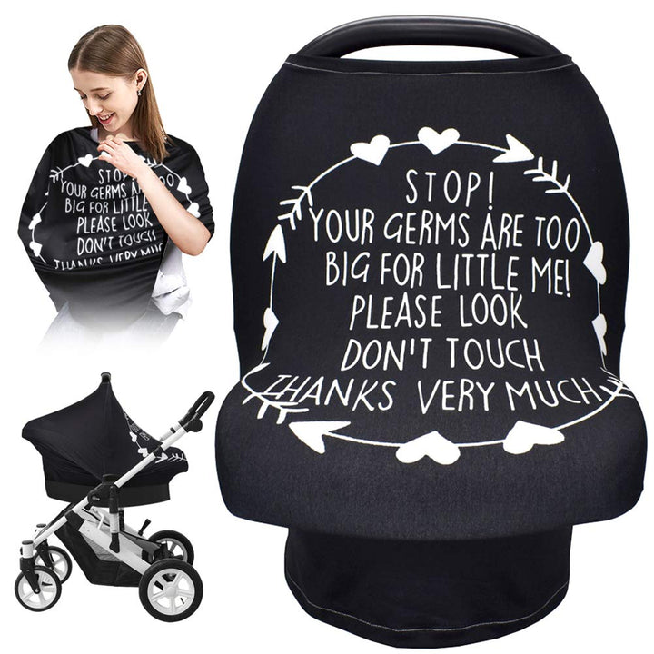 No Touch Sign Car Seat Cover for Babies, Mom Nursing Covers Breastfeeding Scarf, Multi Use Infant Carseat Canopy for Newborn Carrier/Stroller/Shopping Cart, Baby Shower Gifts for Boy Girl