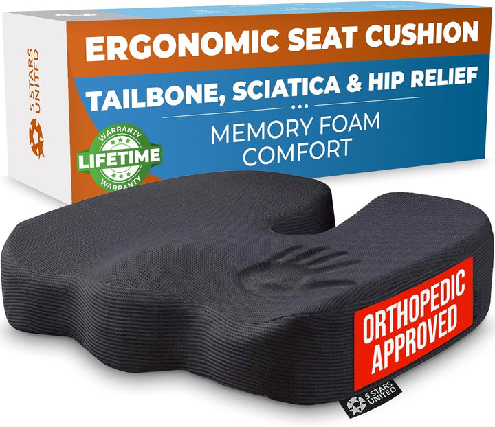 Seat Cushion for Tailbone Pain Relief – Memory Foam Lifting Pillow for Coccyx, Hip, Hemorrhoid, Sciatica & Post-Surgery Recovery – Wheelchair, Car, Desk, Gaming & Office Chairs, Black