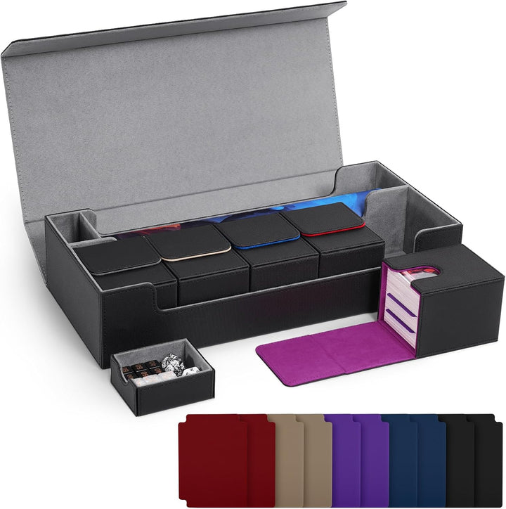 Card Deck Box for Trading Cards, MTG Commander Deck Box Holds 120+ Single Sleeved Cards, Leather Magnetic Card Storage Box Fits for TCG CCG Magic Cards (Black)