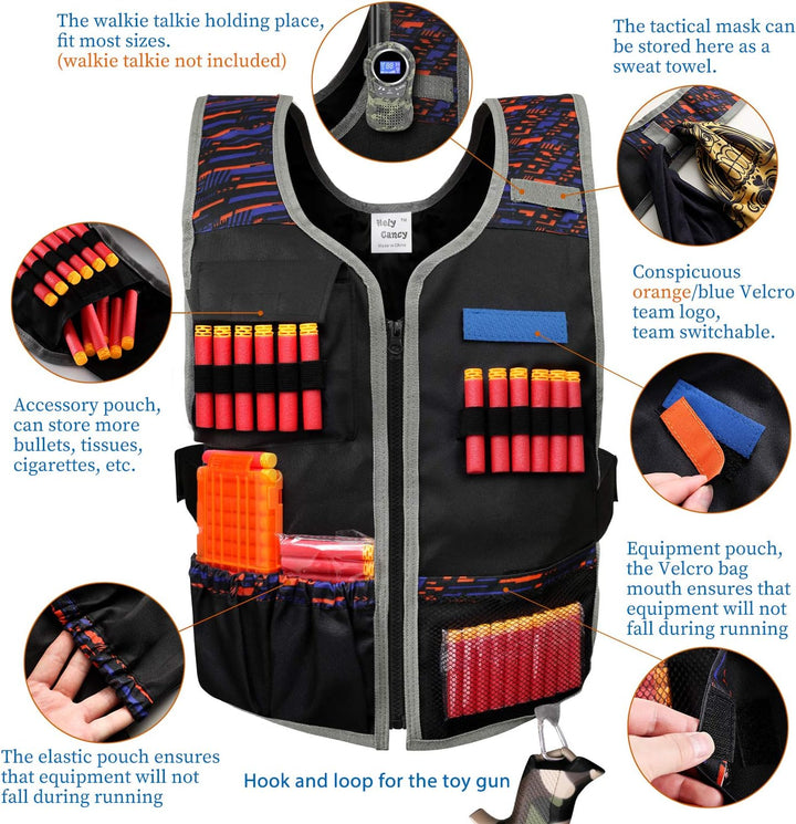 Large Size Adjustable Toy Tactical Vest Kit Compatible with Nerf N-Strike Elite Series for Men, Big Kids Xl-Size
