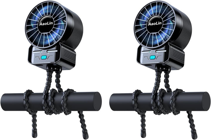 2 Pack Multifunctional Portable Stroller Fan 4 Speed 6600Rpm High Speed Usb Rechargeable Personal Mini Handheld Fan Extended Tripod for Desktop Winding Kids Bed Treadmill Bike Golf Cart Outdoor Travel