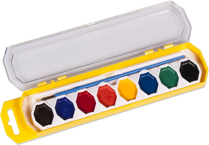 Washable Watercolors with Brush, 8 Colors, 1 Tray (10651)