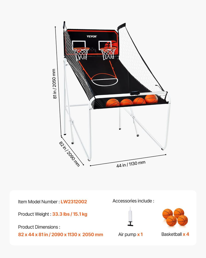 Basketball Arcade Game Indoor, 2 Player Indoor Basketball Game, Home Dual Pop- A-Shot Sport with Balls, 8 Game Modes, Electronic Scoreboard, and Inflation Pump, for Kids, Adults