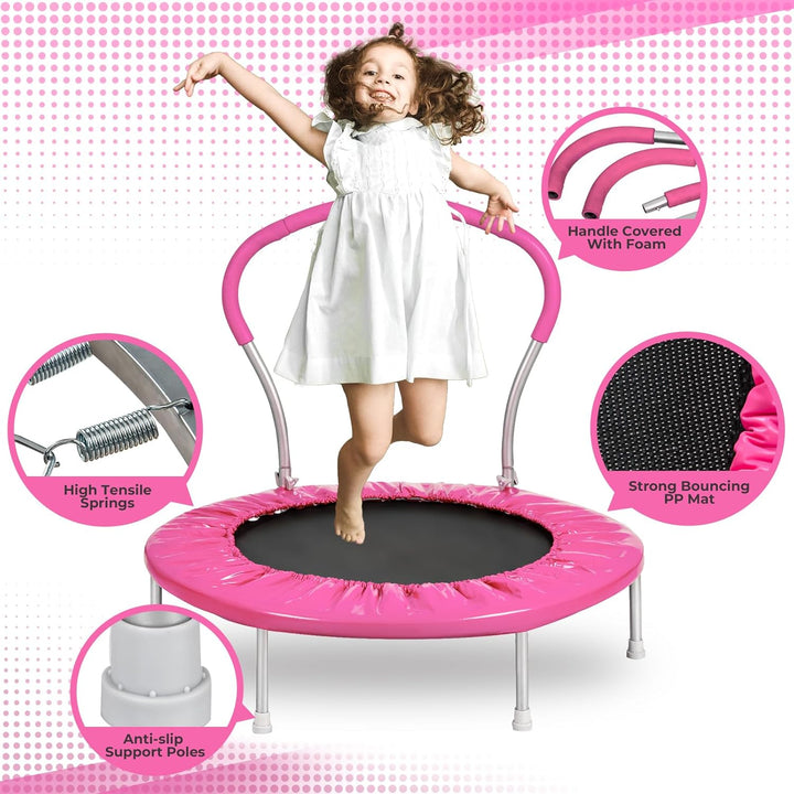 36 Inch Kids Trampoline: Mini Trampoline with Handle Indoor Outdoor Use, Toddler Small Fitness Rebounder