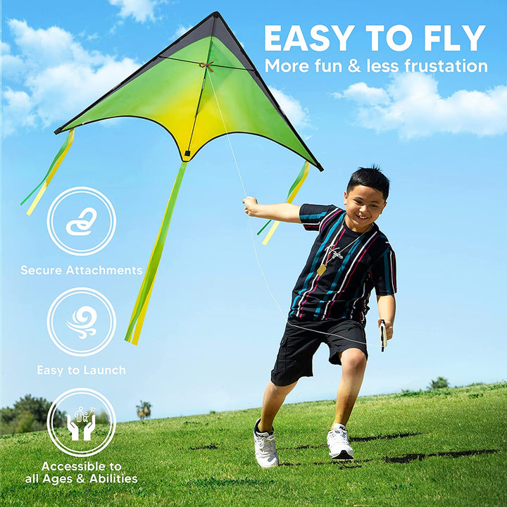 Large Delta Kite Red, Green and Purple, Easy to Fly Huge for Kids and Adults with 262.5Ft String, Large Delta Beach Kite for Outdoor Games and Activities