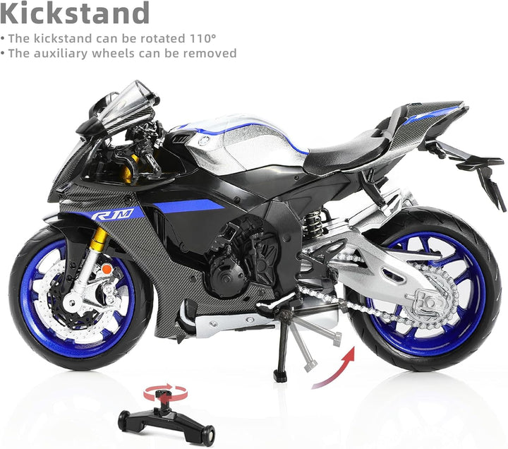 1:12 Motorcycle Model Toy for Yamaha YZF-R1M 1000R Metal Die-Cast with Plastic Motorcycle Model No Assembly Required Mini Finished Moto Gift for Adult（Silver）