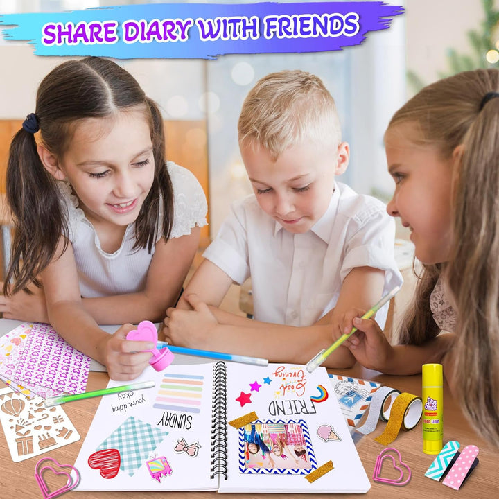 DIY Journal Kit for Girls, Scrapbook & Diary Supplies Set, Girls Diary Christmas Birthday Gifts for 8 9 10 11 12 13 14 Year