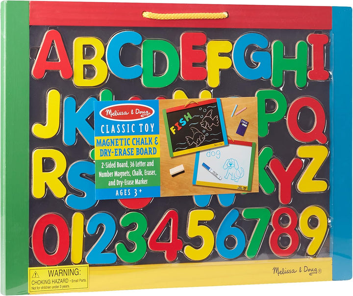 Magnetic Chalkboard and Dry-Erase Board with 36 Magnets (Numbers and Uppercase Letters), Chalk, Eraser, and Dry-Erase Pen