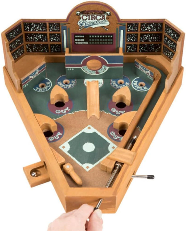 Baseball Pinball Tabletop Skill Game - Classic Miniature Wooden Retro Sports Arcade Desktop Toy for Adult Collectors and Children, NULL, 13 X 12.25 X 8"