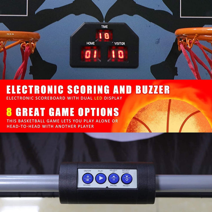 Foldable Indoor Basketball Arcade Game, Electronic Dual Shot Basketball Hoop Arcade Game Machine with 4 Balls and LED Scoring for 2 Players Home Play, Kids, Adults