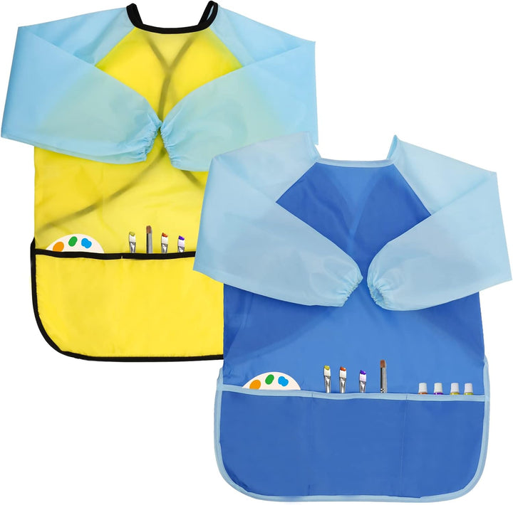 Kids Art Smocks 2 Pack Dinosaur Painting Apron for Children Waterproof Artist Smock with Long Sleeve and 3 Pockets for Age 3-8 Years