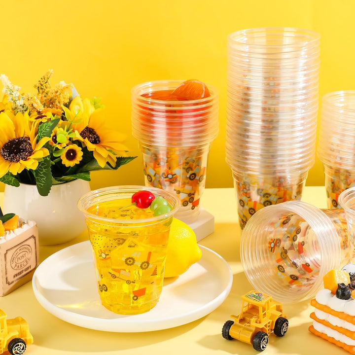50 Pcs Construction Cups Construction Birthday Party Supplies 12 Oz Theme Plastic Cups Disposable Dump Truck Traffic Glasses for Home Birthday Party Favors Supplies Decoration(Stylish)