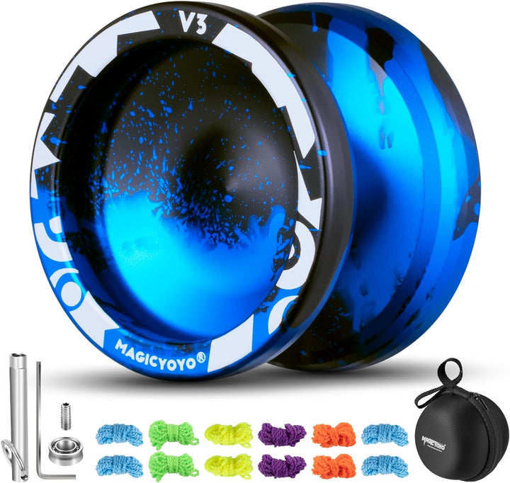 V3 Yoyo for Kids 8-12 or Above, Responsive Yoyo Professional with Dual Function, Professional Trick Yo Yo for Adults with 12 Yo-Yo Strings, KK Bearing, Bearing Puller, Axle,Case Bag -Black